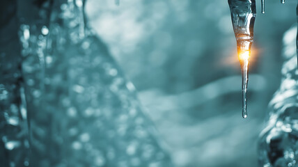 Warm Light Glowing Inside Crystal Clear Winter Icicle