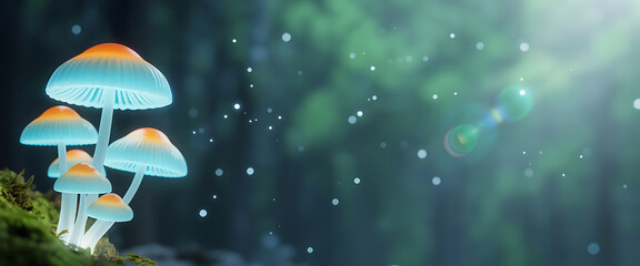 Enchanting Bioluminescent Mushrooms Glowing in Mystical Fantasy Forest