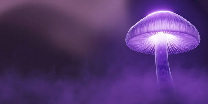 Glowing Purple Magic Mushroom in Mystical Foggy Environment