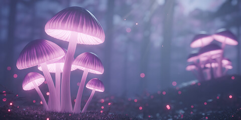 Magical Glowing Purple Mushrooms Illuminating an Enchanted Fantasy Forest Landscape