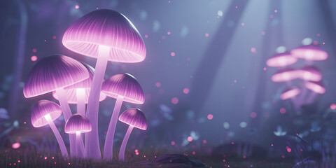 Enchanting Glowing Purple Mushrooms in Magical Fantasy Forest Scene