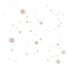 Golden sparkling stars and bokeh lights scattered across a vast, deep black night sky background