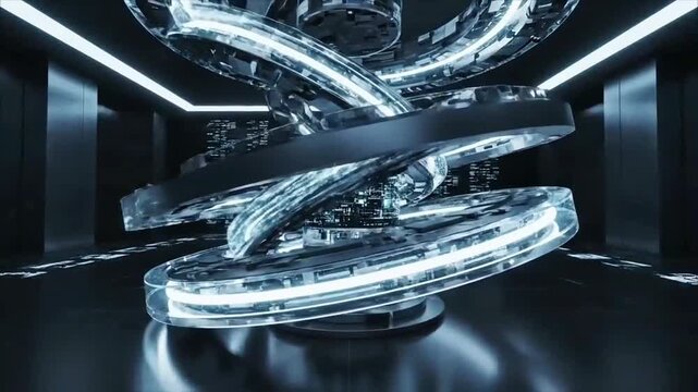 Futuristic AI Data Center Corridor with Symmetrical Server Racks and Blue Neon Lighting in 4K