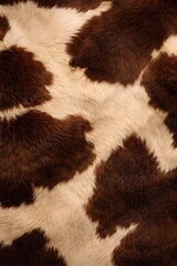 Close-Up View of Natural Cowhide Texture Featuring Brown and Cream Patterns Ideal for Interior Design and Home Decor Projects