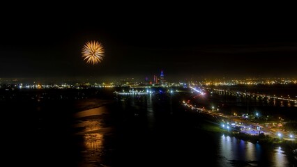 Fireworks over the bay and downtown Mobile