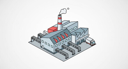 Obraz premium Industrial Factory Building with Chimney.