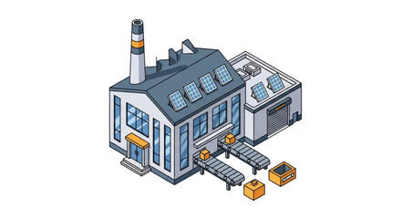 Industrial Factory Building with Chimney.