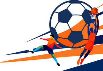 Elite Sports Championship Vector - World Cup Soccer Kick and Basketball Slam Dunk Action © Pola_Creative