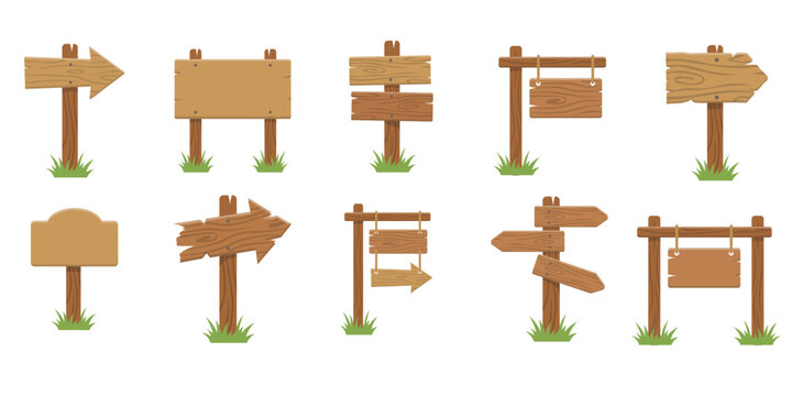 Wooden Signboard Vector Illustration Set