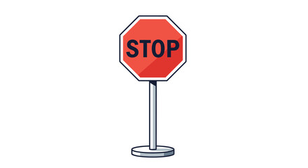 Classic octagonal red stop sign on a grey metal pole with a white border and bold black text on a clean white background.