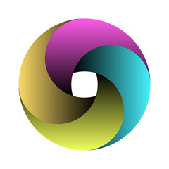 Colorful 4-division spiral circular chart circulation circle diagram image. 3D gradient color spiral cycle circulation diagram infographic vector illustration