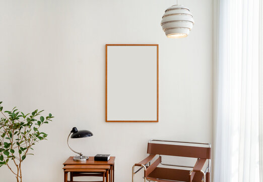 Large Wooden Frame Mockup, Mid century modern interior, Living room
