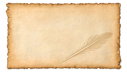 Fototapeta premium An antique parchment featuring a delicate grey feather resting on its surface.
