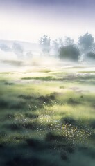 Obraz premium Dreamy watercolor fields bathed in soft morning light a peaceful rural landscape illustration