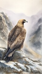 Fototapeta premium Majestic Golden Eagle Illustration Serene Mountain Vista Wildlife Art Peaceful Natural Beauty Stock Photo