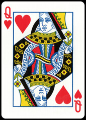 Queen of Hearts Playing Card Isolated on White Background &ndash; Classic Red Suit Casino Game Symbol