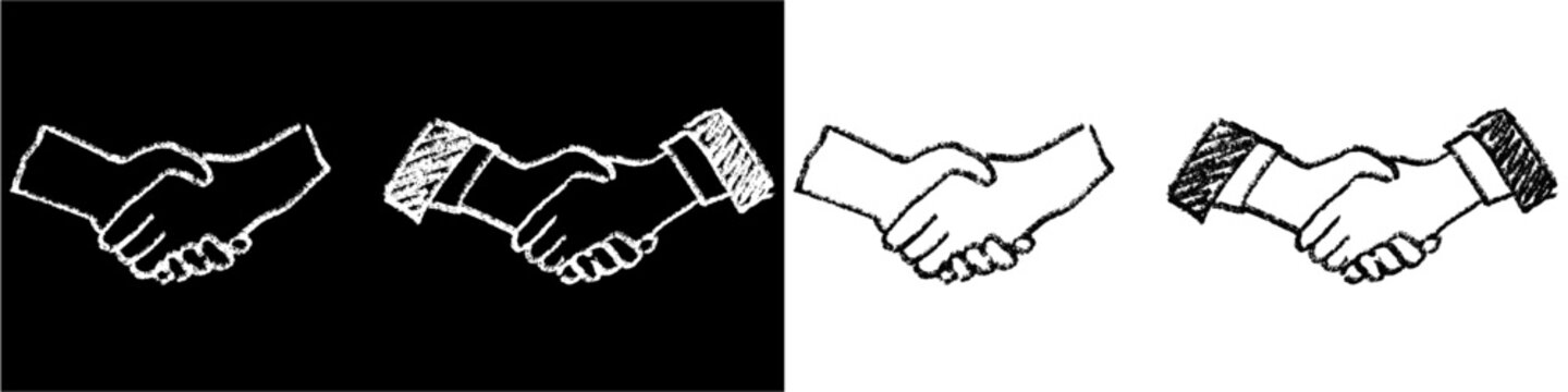 Set editable chalk drawing handshake vector for business school materials. Ideal for symbolizing educational partnerships, vintage agreements, and trust.
