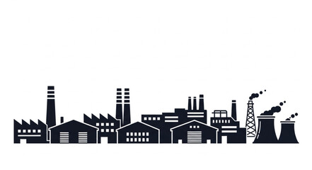 Obraz premium Silhouette of industrial buildings and factories against a white background.