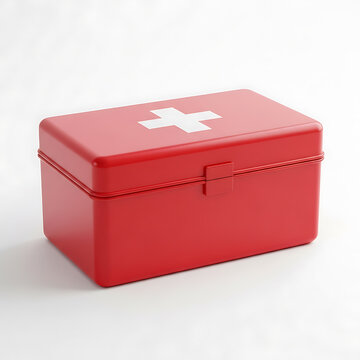 Red first aid kit isolated on white background with white cross symbol