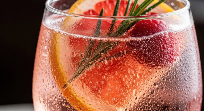 Refreshing Pink Gin Cocktail with Grapefruit and Rosemary.