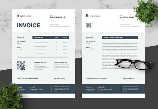 Blue And Black Invoice And Letterhead