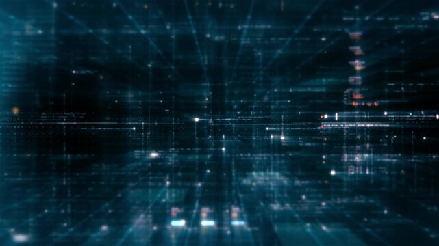 Futuristic screen display matrix, hi-tech digital data telemetry with encrypted numbers, display dynamic background for computer desktop screen display format