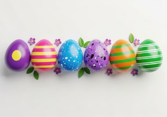 Obraz premium Colorful easter eggs with floral patterns on white background