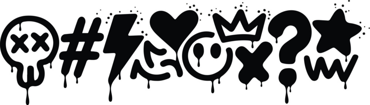 Graffiti spray paint symbols, drip effect, street art, urban expression, edgy design elements