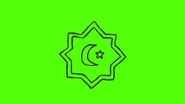 Hand Drawn Islamic Crescent Moon And Star Symbol On Green Background 4k animation video
