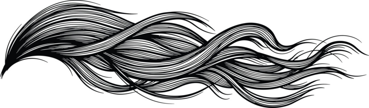 An intricate black and white illustration of a stylized wave or flame with detailed textures and shading techniques