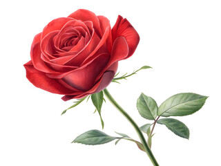 Red rose in elegant style with soft lighting on white background for romantic greeting card