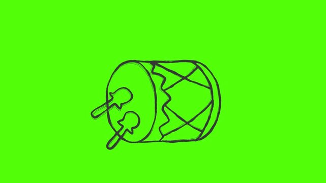 Hand Drawn Ramadan Dhol Drum Islamic Festival Music Green Screen Background 4k animation video