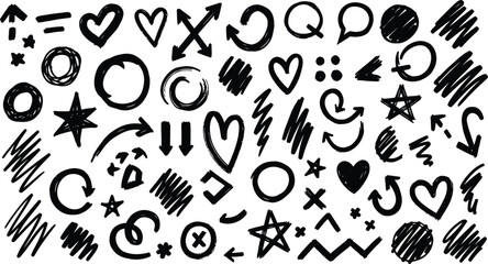 A collection of hand drawn doodles and symbols