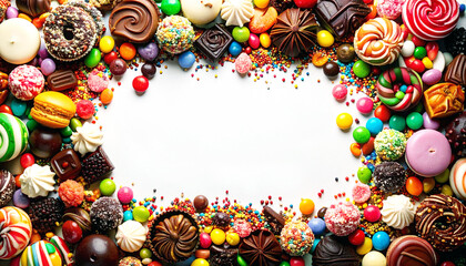 お菓子で囲んだ飾りフレーム　コピースペース