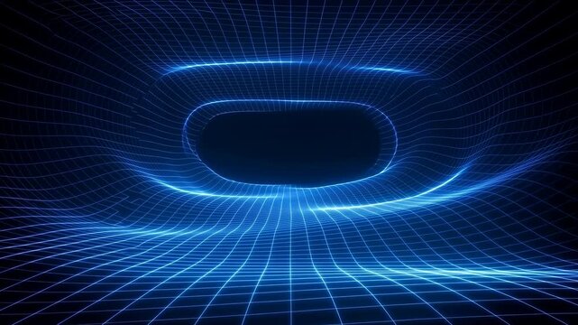 Futuristic Virtual Reality Space. Immersive VR Environment Featuring Energy Waves And High Technology