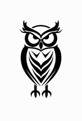 Stylized black and white owl graphic vector illustration for design projects