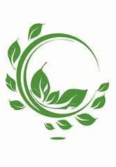 Green leaves circle design element on white background for decorative use