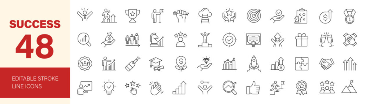 Success icon set. Editable line icons. Vector illustration.