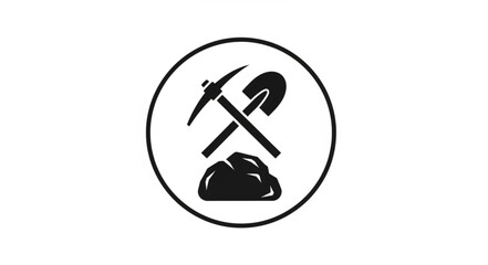 Mining industry symbol featuring crossed pickaxe and shovel inside a circle, representing excavation. © Muhril