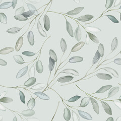 Fototapeta premium Seamless Watercolor Eucalyptus Leaf Pattern