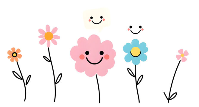spring, flower, floral, character, cartoon, cute, vector, illustration, isolated, bloom, blossom, petals, smiling, happy, playful, kids, mascot, design, graphic, colorful, bright, cheerful, fun, fanta