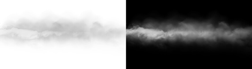 PNG image of A long, wispy, flowing gray smoke or steam cloud texture element with a soft, ethereal appearance, perfect for visual effects on transparent background. on transparent background © rehena
