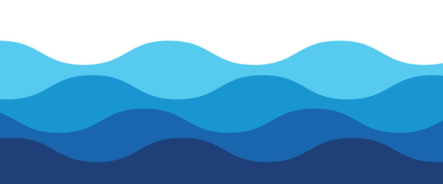 Seamless sea waves layered vector background. Blue ocean waves. Water wave pattern design. Layered blue abstract vector background with smooth horizontal waves and gradient shades