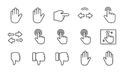 A set of hand gesture icons in a minimalist line art style © MdShakib