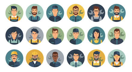Fototapeta premium Collection of Male Worker Avatars and Icons.
