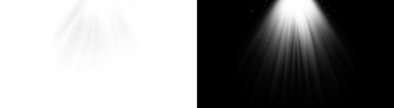 PNG image of&nbsp;Bright white spotlight effect with shimmering dust particles and volumetric light beams creating a dramatic illuminated scene on transparent background. on transparent background