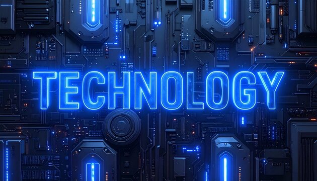 Neon Technology Text Glowing Cyber Circuit Background