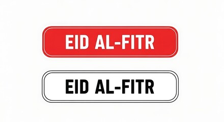 Fototapeta premium Modern and simple Eid Al-Fitr buttons in red and white, designed for web or app interfaces, symbolizing a click or selection for the Islamic holiday celebration.