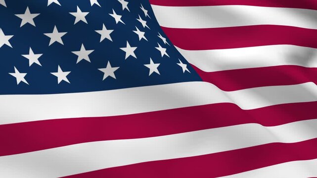 The American flag blows from the wind. Graphic flag of the USA. Close up of US flag waving. 