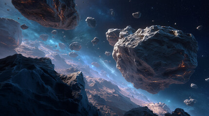 Floating Meteors in Galaxy Scene